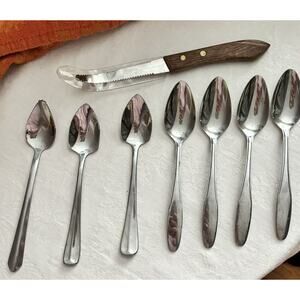 7 Varied Grapefruit Spoons And 1 Ecko Knife All Stainless Steel